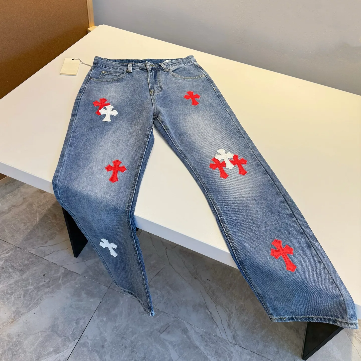 P280 Style number: D433 Chrome Hearts Chrome Hearts city limited Sanskrit cross leather jeans Size# 28 30 32 34
